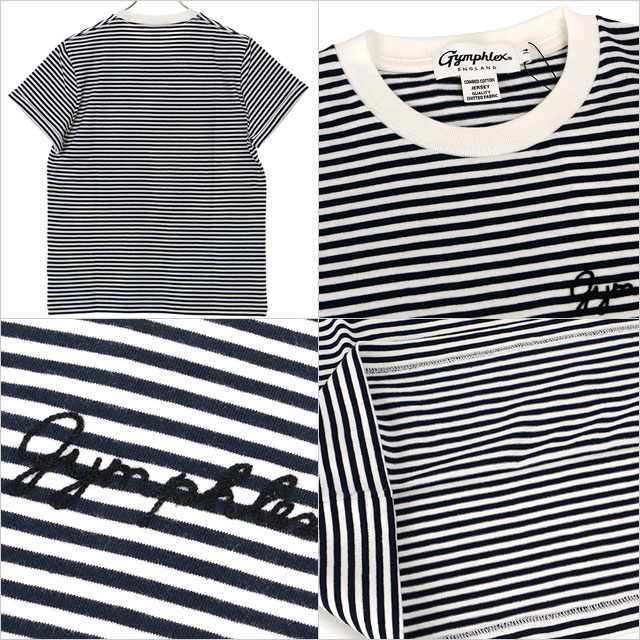 ジムフレックス Gymphlex ショートスリーブ Tシャツ #GY-C0446 COM SS25 S S T-SHIRT 定番 ロゴ刺繍 WHITE NAVY STRIPE(BLACK)  正規取扱店 GYMPHLEX ジムフレックス Gymphlex ショートスリーブ Tシャツ