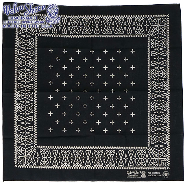 Yahoo! Yahoo!ショッピング(ヤフー ショッピング)ベルバシーン VELVA SHEEN バンダナ クロス 161516 SS25 BANDANNA （CROSS）　MADE IN USA アメリカ製 大判 ハンカチ スカーフ BLACK  正規取扱店