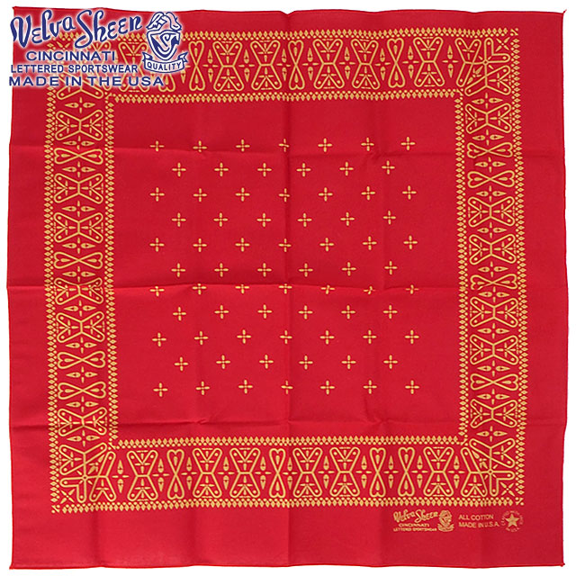 Yahoo! Yahoo!ショッピング(ヤフー ショッピング)ベルバシーン VELVA SHEEN バンダナ クロス 161516 SS25 BANDANNA （CROSS）　MADE IN USA アメリカ製 大判 ハンカチ スカーフ RED  正規取扱店