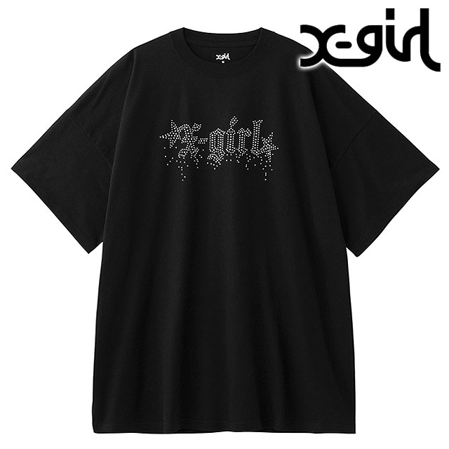 エックスガール X-girl ラインストーン スターダストロゴ ショートスリーブTeeドレス 105252041009 RHINESTONE STARDUST LOGO S S TEE DRESS BLACK 正規取扱店