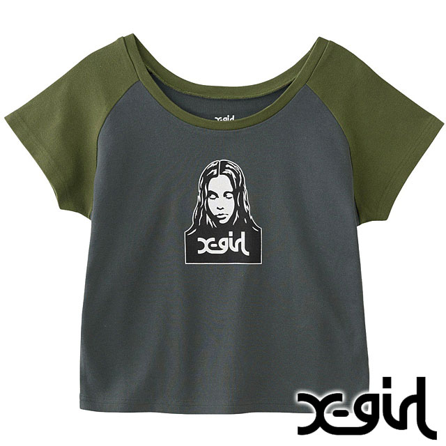 エックスガール X-girl フェイス ラグランショートスリーブ ベビーTシャツ 105252011001 SU25 半袖 xgirl CHARCOAL チャコールグレー  正規取扱店