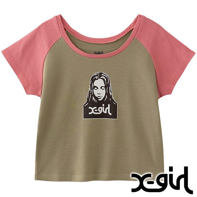 エックスガール X-girl フェイス ラグランショートスリーブ ベビーTシャツ 105252011001 SU25 トップス 半袖 xgirl BEIGE ベージュ  正規取扱店