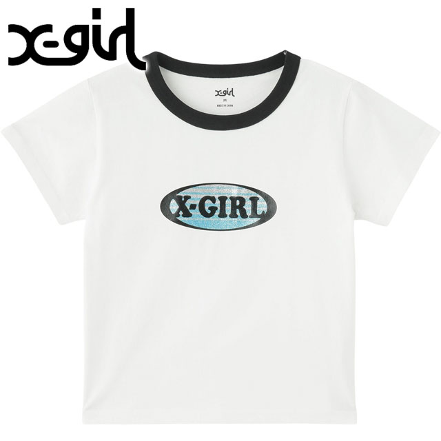 エックスガール X-girl グラデーショングリッターオーバルロゴ 半袖ベビーTシャツ 105252011012 SU25 BABY TEE レディース xgirl WHITE ホワイト 白  正規取扱店