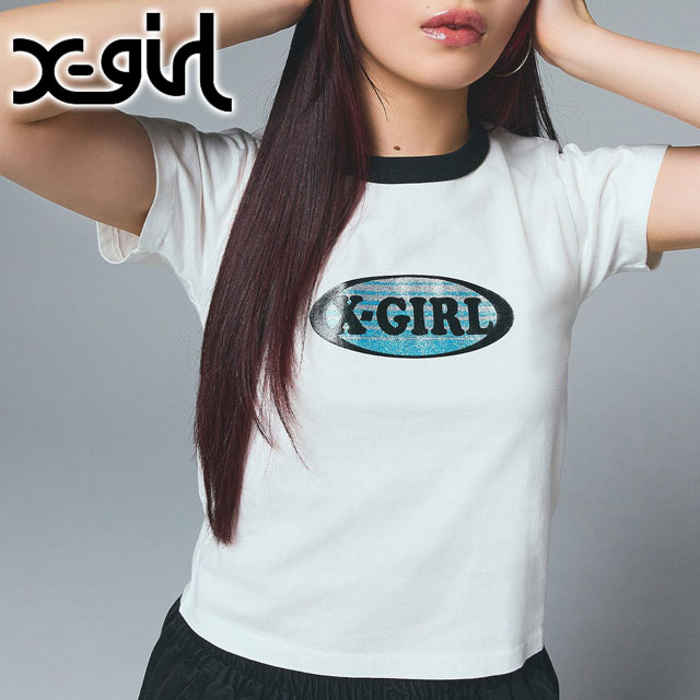 X-girl（エックスガール） グラデーショングリッターオーバルロゴ 半袖