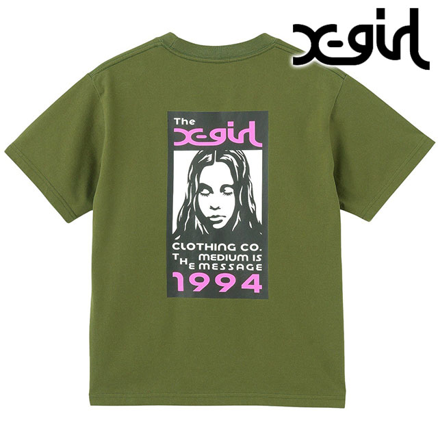 エックスガール X-girl ボックスロゴ アンド フェイス ショートスリーブTシャツ 105252011020 SU25 トップス 半袖 xgirl OLIVE オリーブ  正規取扱店