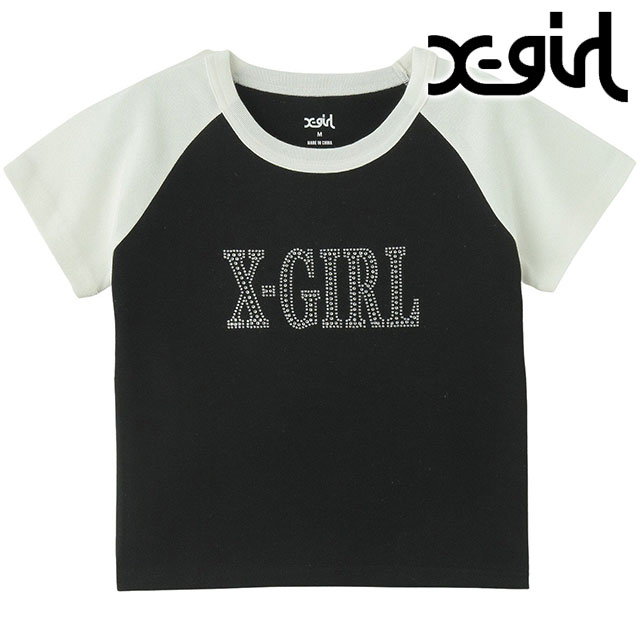 レビューの多い高評価商品特集！ X-girl エックスガール ローマンタイロゴ ラインストーン トップス