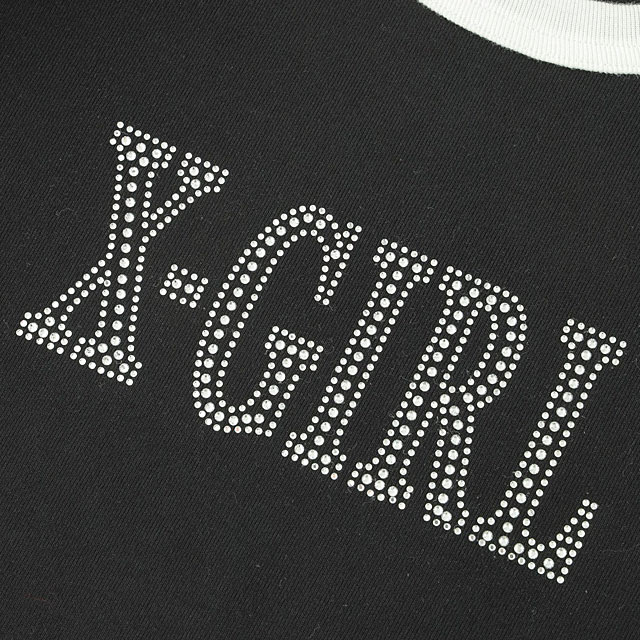 X-girl Stages tシャツ ラインストーンロゴラグラン長袖Tシャツ