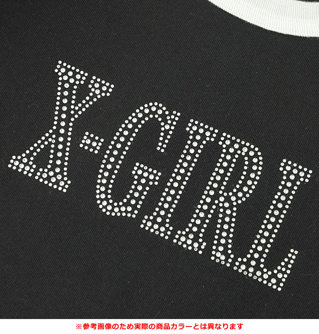 X-girl Stages tシャツ ラインストーンロゴラグラン長袖Tシャツ