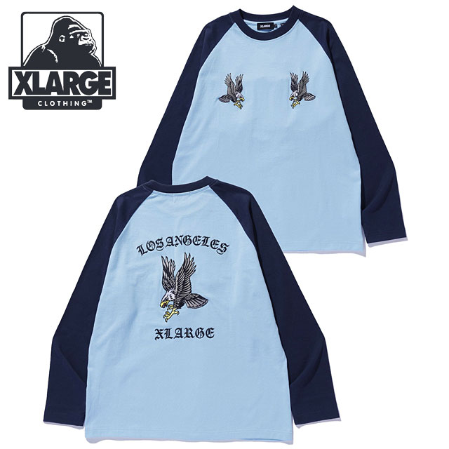 エクストララージ XLARGE イーグル ラグラン ロングスリーブTシャツ [101253011020 FW25] EAGLE RAGLAN L/S TEE メンズ トップス 長袖 NAVY 正規取扱店 XLARGE（エクストラ ラージ） イーグル ラグラン ロングスリーブT