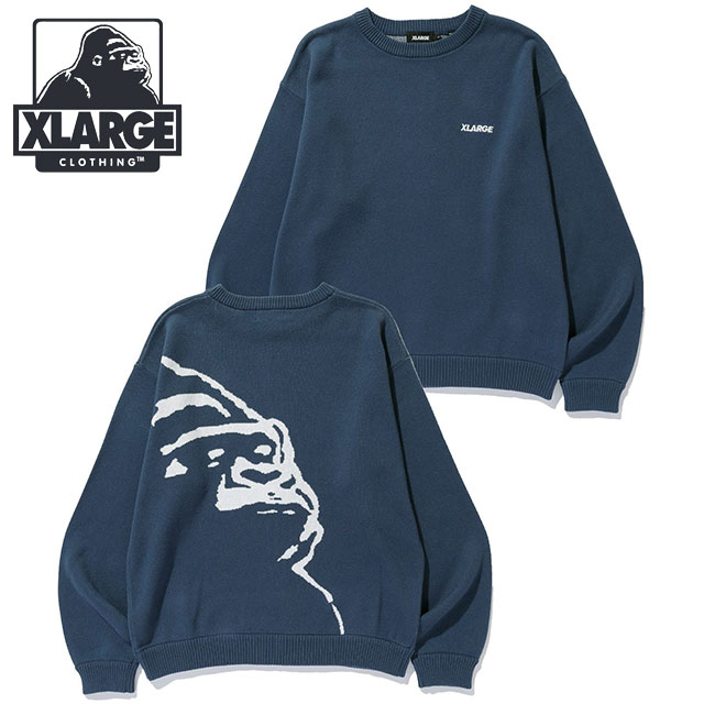 エクストララージ XLARGE OG クルーネックニット [101253015001 FW25] OG CREWNECK KNIT メンズ トップス コットンニット NAVY 正規取扱店 XLARGE（エクストラ ラージ） XLARGE OG クルーネックニット