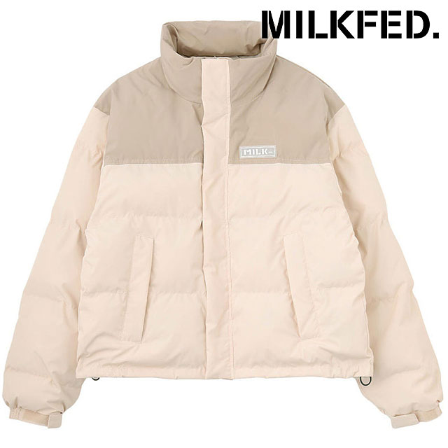 ミルクフェド MILKFED. バーパッチ パファージャケット 103254021004 FW25 BAR PATCH PUFFER JACKET レディース 中綿ジャケット 防寒 オフホワイト 正規取扱店