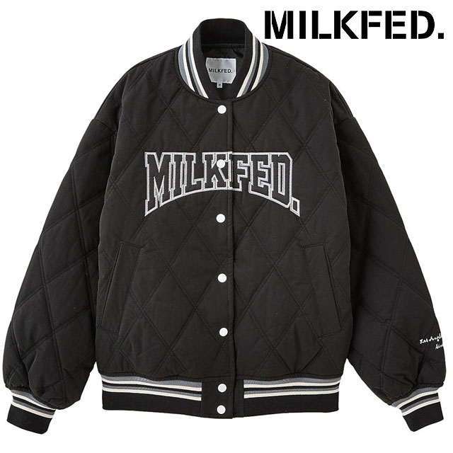 ミルクフェド MILKFED. サテンロゴパッチ キルテッドジャケット 103254021003 FW25 SATIN LOGO PATCH QUILTED JACKET レディース ブラック 正規取扱店 | MILKFED.