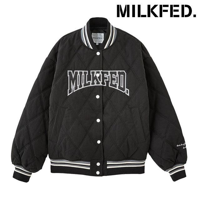 ミルクフェド MILKFED. サテンロゴパッチ キルテッドジャケット 103254021003 FW25 SATIN LOGO PATCH QUILTED JACKET レディース ブラック 正規取扱店 | MILKFED. | 01
