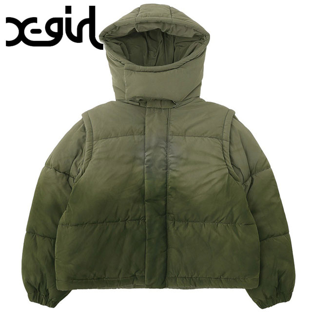 エックスガール X-girl ツーウェイ 中綿ジャケット 105254021004 FW25 FADED 2WAY PADDED JACKET レディース xgirl アウター 防寒 オリーブ 正規取扱店