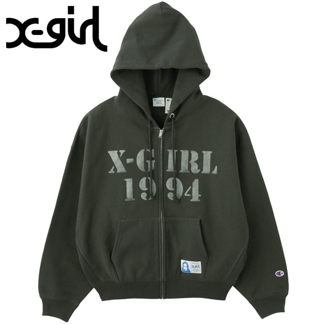 エックスガール X-girl チャンピオン リバースウィーブ ジップアップフーディー 105254012023 Champion REVERSE WEAVE R STENCIL LOGO ブラック 正規取扱店 | X-girl