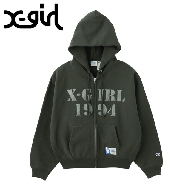 エックスガール X-girl チャンピオン リバースウィーブ ジップアップフーディー 105254012023 Champion REVERSE WEAVE R STENCIL LOGO ブラック 正規取扱店 | X-girl | 01