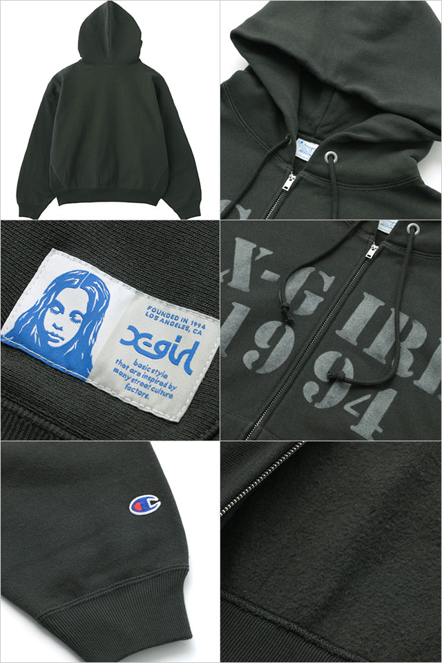 エックスガール X-girl チャンピオン リバースウィーブ ジップアップフーディー 105254012023 Champion REVERSE WEAVE R STENCIL LOGO ブラック 正規取扱店 | X-girl | 02