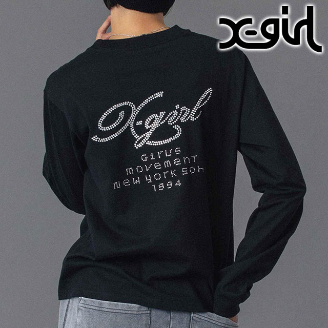 X-girlTシャツ X-girl - BOX LOGO AND FACE S/S TEE / ブラック | Tempt