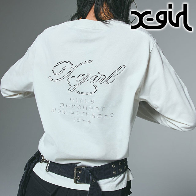 X-girl（エックスガール） ラインストーンロゴ ロングスリーブTシャツ