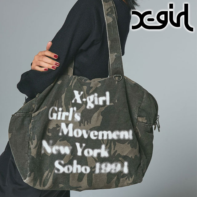 エックスガール X-girl ツーウェイ ビッグ トートバッグ [105254053006 FW25] HAZY LOGO 2WAY BIG TOTE BAG レディース xgirl 鞄 キャンバストート ショルダーバッグ ベージュ 正規取扱店 X-girl（エックスガール） ツーウェイ ビッグ トートバッグ