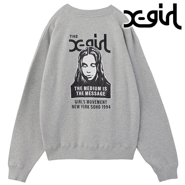 エックスガール X-girl クルーネック スウェットトップ [105254012013 FW25] FACE PATCH AND LOGO CREWNECK SWEAT TOP レディース xgirl トップス プルオーバー トレーナー アッシュ グレー 正規取扱店 X-girl（エックスガール） クルーネック スウェットトップ