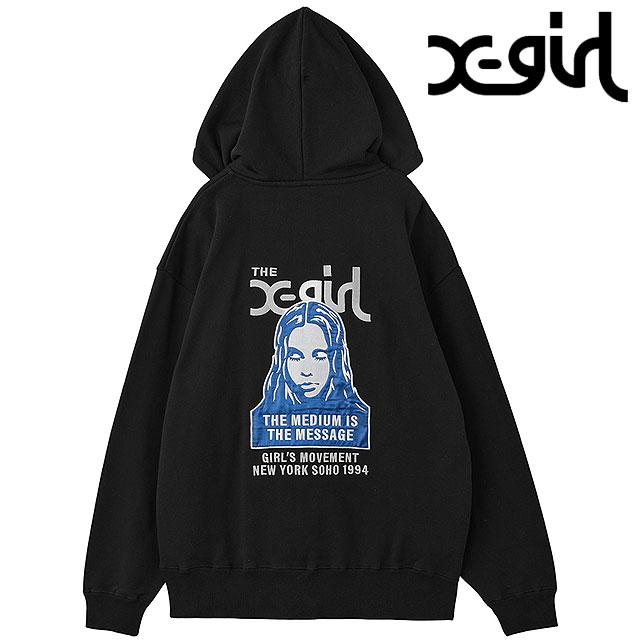エックスガール X-girl ジップアップスウェットフーディー [105254012014 FW25] FACE PATCH AND LOGO ZIP UP SWEAT HOODIE レディース xgirl トップス スウェットパーカー ネイビー 正規取扱店 X-girl（エックスガール） ジップアップスウェットフーディー