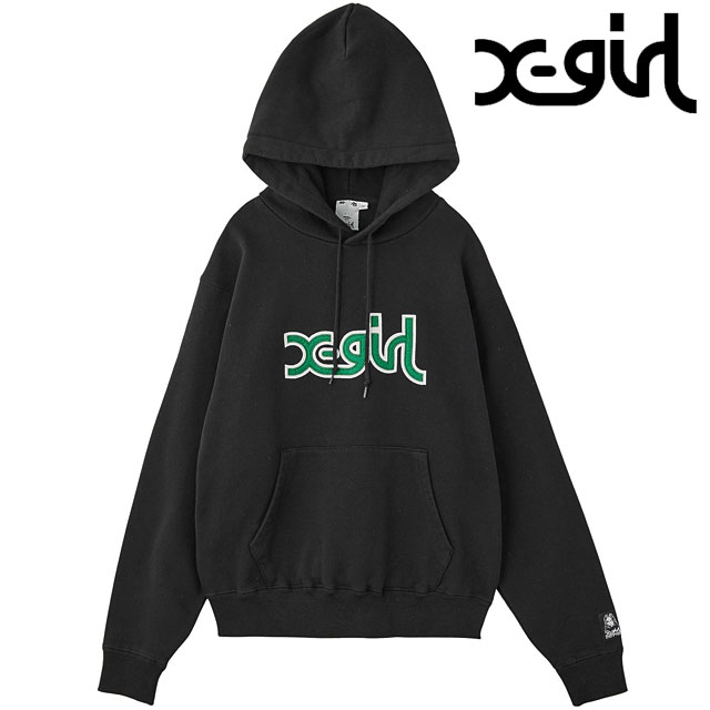 エックスガール X-girl スウェットフーディー 105254012007 FW25 MILLS LOGO LAYERED PATCH SWEAT HOODIE レディース xgirl パーカー ブラック 正規取扱店 | X-girl