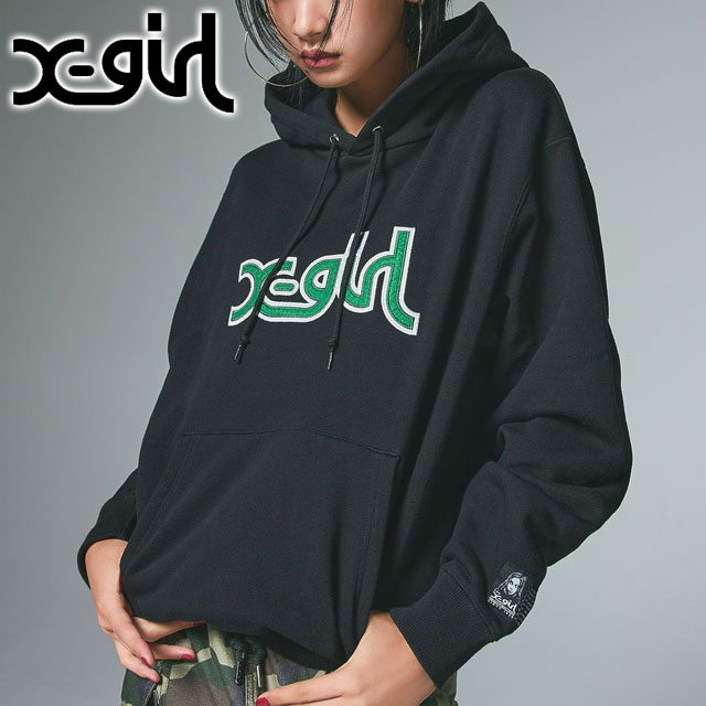 エックスガール X-girl スウェットフーディー 105254012007 FW25 MILLS LOGO LAYERED PATCH SWEAT HOODIE レディース xgirl パーカー ブラック 正規取扱店 | X-girl | 01