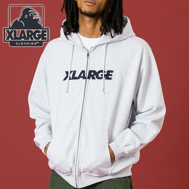 エクストララージ XLARGE フーデッドスウェットシャツ [101254012012 FW25] STANDARD LOGO ZIP UP HOODED SWEATSHIRT メンズ トップス パーカー アッシュ グレー 正規取扱店 XLARGE（エクストラ ラージ） フーデッドスウェットシャツ