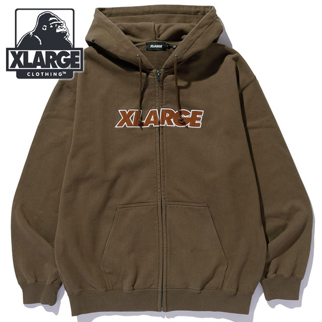 エクストララージ XLARGE フーデッドスウェットシャツ 101254012012 FW25 STANDARD LOGO ZIP UP HOODED SWEATSHIRT メンズ ブラウン 正規取扱店 | XLARGE