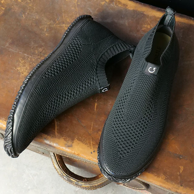 返品交換送料無料 スピングル SPINGLE スニーカー メンズ スリッポン SP528-145 SS26 SP-528 日本製 ナイロン ジャガードニット ブラック ブラック 正規取扱店 | SPINGLE | 01