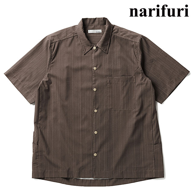 ナリフリ narifuri メンズ メッシュ半袖シャツ NF4062-035 メッシュ半袖シャツ トップス ストレッチ素材 カジュアルシャツ ブラウン BROWN 正規取扱店 | narifuri