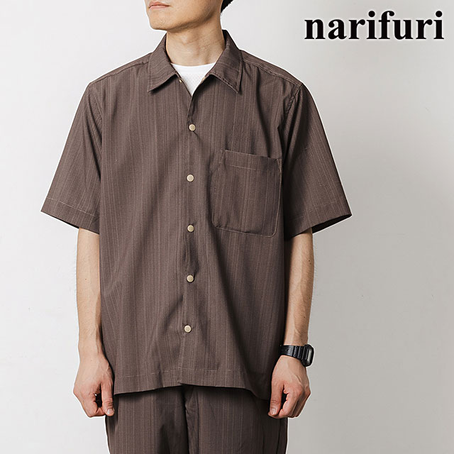ナリフリ narifuri メンズ メッシュ半袖シャツ NF4062-035 メッシュ半袖シャツ トップス ストレッチ素材 カジュアルシャツ ブラウン BROWN 正規取扱店 | narifuri | 01