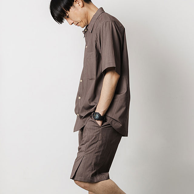 ナリフリ narifuri メンズ メッシュ半袖シャツ NF4062-035 メッシュ半袖シャツ トップス ストレッチ素材 カジュアルシャツ ブラウン BROWN 正規取扱店 | narifuri | 03