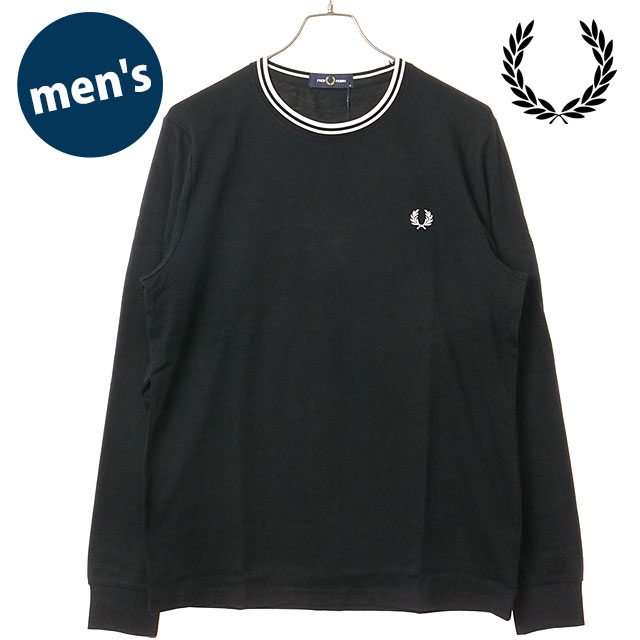 フレッドペリー FRED PERRY メンズ ツインティップ 長袖Tシャツ M9602-R88 LS TWIN TIPPED T-SHIRT コットン クルーネック ロンT 黒 BLACK 正規取扱店 | FRED PERRY