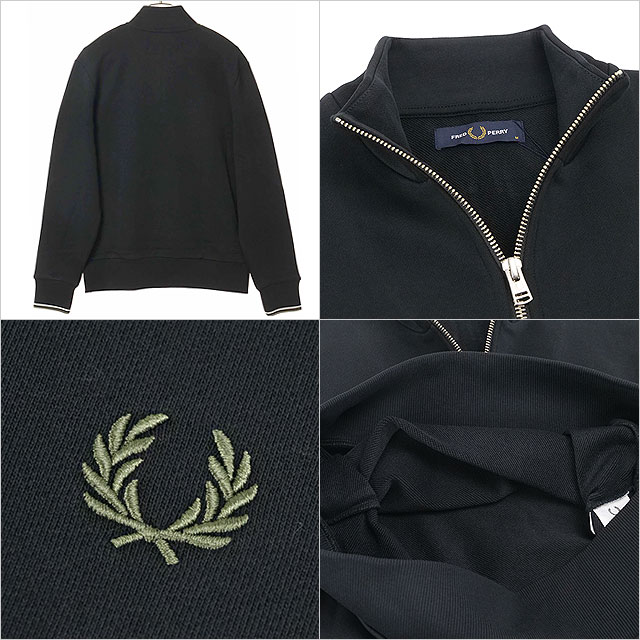 フレッドペリー FRED PERRY メンズ ハーフジップ スウェットシャツ M3574-W54 HALF ZIP SWEATSHIRT 裏毛 コットン カジュアル 黒 BLK ECR LRLWGREN 正規取扱店 | FRED PERRY | 02