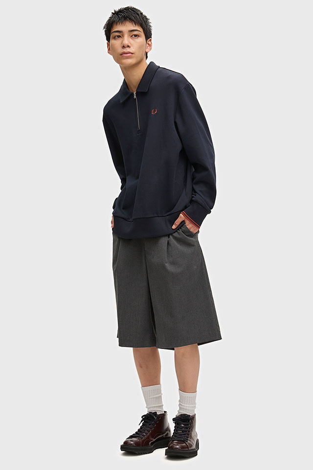 フレッドペリー FRED PERRY メンズ ハーフジップ ポロスウェットシャツ M2426-608 HALF ZIP COLLARED SWEATSHIRT 裏毛 リラックスフィット 紺 NAVY 正規取扱店 | FRED PERRY | 01