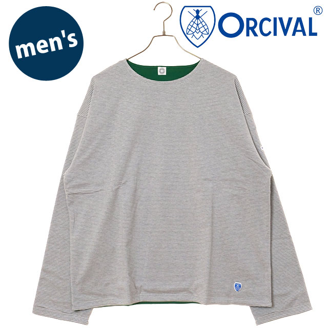 【ORCIVAL】未使用　ボーダー　リネン グレー ORCIVAL（オーシバル） ボートネック ロングスリーブプルオーバー OR