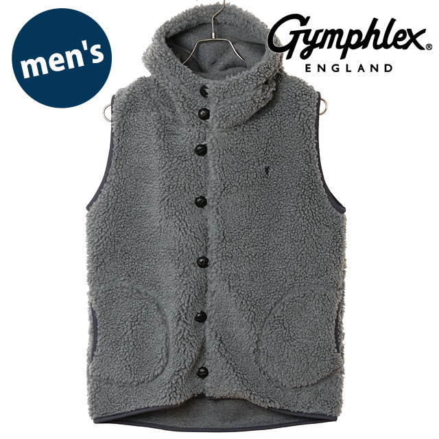ジムフレックス Gymphlex ボアフーデッドベスト #J-1069 BOA FW25 BOA HOODED VEST メンズ アウター 前ボタン DK.HEATHER-GREY(NAVY) 正規取扱店 | GYMPHLEX