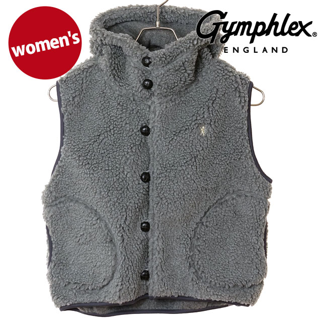ジムフレックス Gymphlex ボアフーデッド ショートベスト #GY-A0726 BOA FW25 BOA HOODED SHORT VEST レディース DK.HEATHER-GREY(CREAM) 正規取扱店