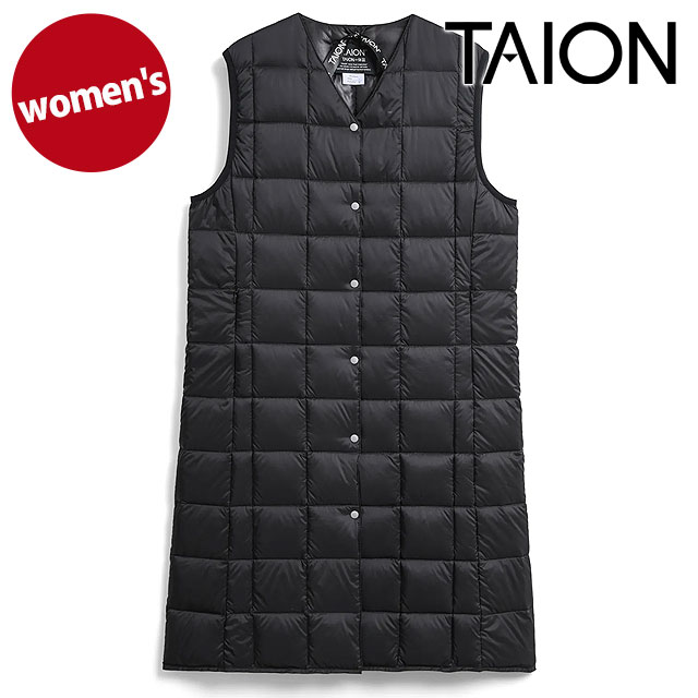 タイオン TAION Vネック ロングダウンベスト TAION-W001-LONG W V NECK LONG DOWN VEST レディース アウター インナーダウン ロング丈 前開き BLACK 正規取扱店