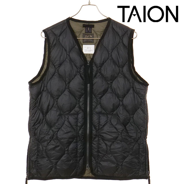 タイオン TAION ミリタリー Vネックダブルジップダウンベスト TAION-001ALSZML-1 FW25 U MILITARY V NECK W-ZIP DOWN VEST インナーダウン BLACK 正規取扱店 | TAION