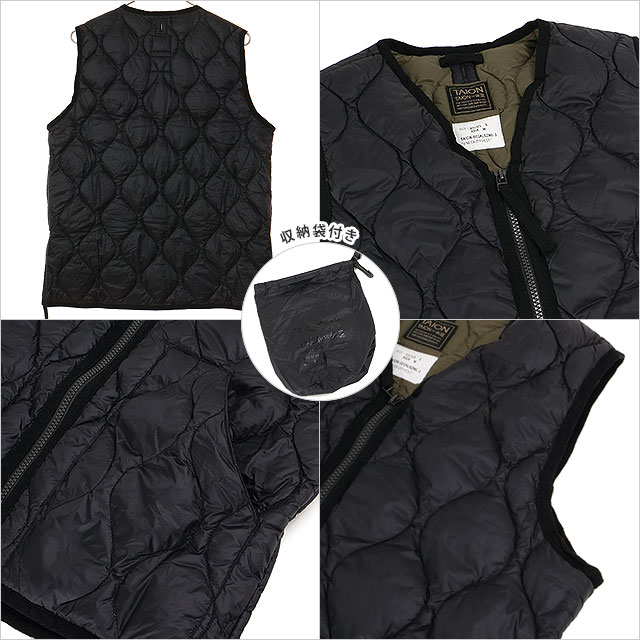 タイオン TAION ミリタリー Vネックダブルジップダウンベスト TAION-001ALSZML-1 FW25 U MILITARY V NECK W-ZIP DOWN VEST インナーダウン BLACK 正規取扱店 | TAION | 02