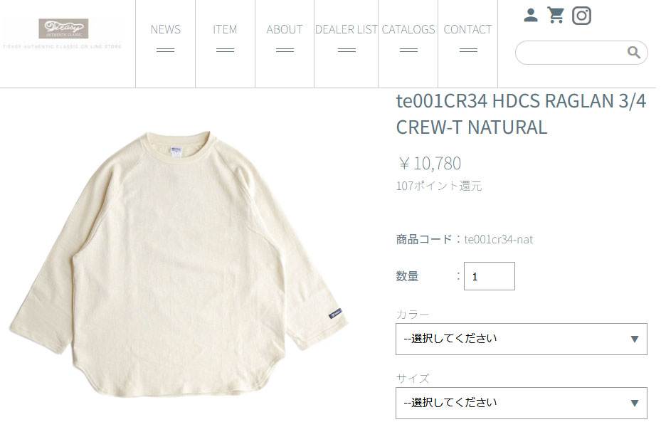 TIEASY（ティージー） メンズ HDCS ラグラン 3 4 クルーネックTシャツ