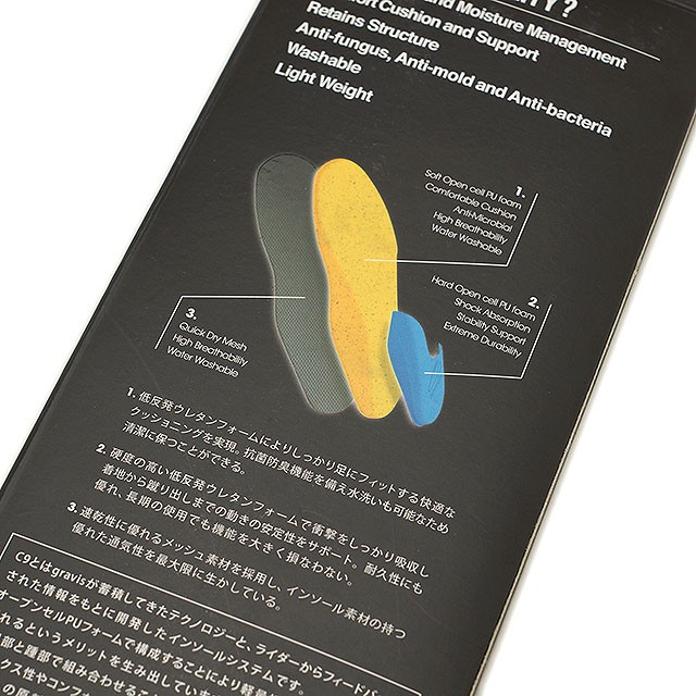 gravis グラビス メンズ INSOLE 高衝撃吸収性 クラウド9レベル2フットベッド　インソール 中敷き BLACK　靴 C9Lv2