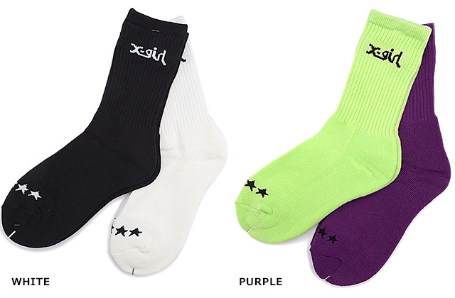 【かーこ】エックスガール　ホワイトソックス X-girl（エックスガール） レディース ロゴ 2パック ミドルソックス