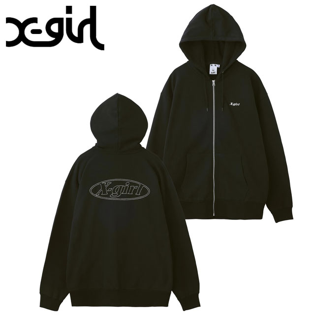 エックスガール X-girl レディース ロゴ ステッチド ジップアップ スウェットフーディー 105231012014 SS23 xgirl  トップス パーカー BLACK