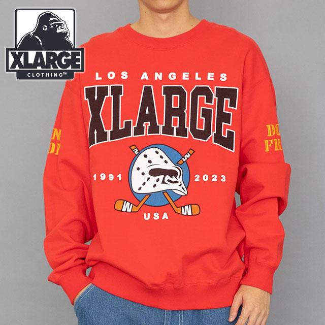 エクストララージ XLARGE ヒッコリー クルーネックスウェット 101231012004 SS23 HOCKEY CREWNECK SWEAT スウェットシャツ x-large エックスラージ RED