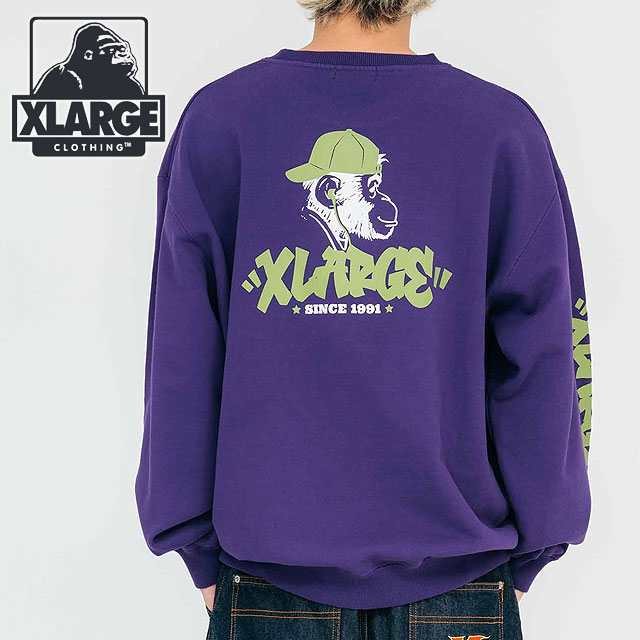 エクストララージ XLARGE メンズ タギングロゴ クルーネックスウェット 101231012028 SS23 TAGGING LOGO CREWNECK SWEAT トップス トレーナー PURPLE