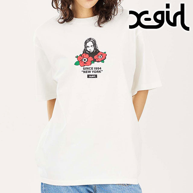 S 新作 新品 エックスガール XGIRL Tシャツ レトロ 復刻 BOX LOGO AND FACE S/S TEE（Tシャツ/カットソー）｜X-girl